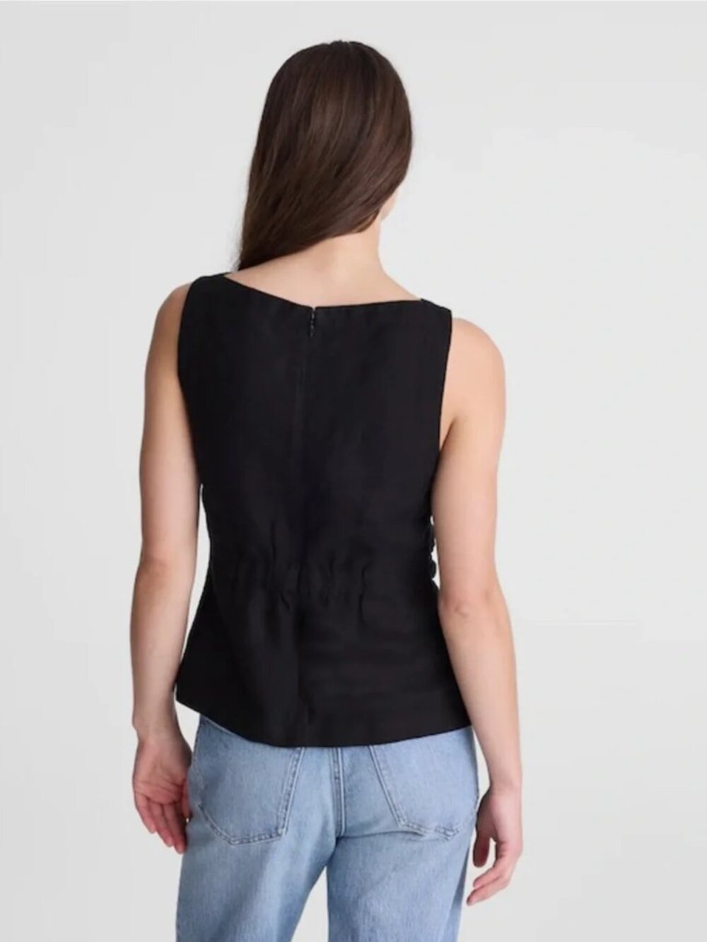 NWT Madewell Linen 100% Cinched Boatneck Sleeveless Top Black Size 0 - Picture 2 of 6